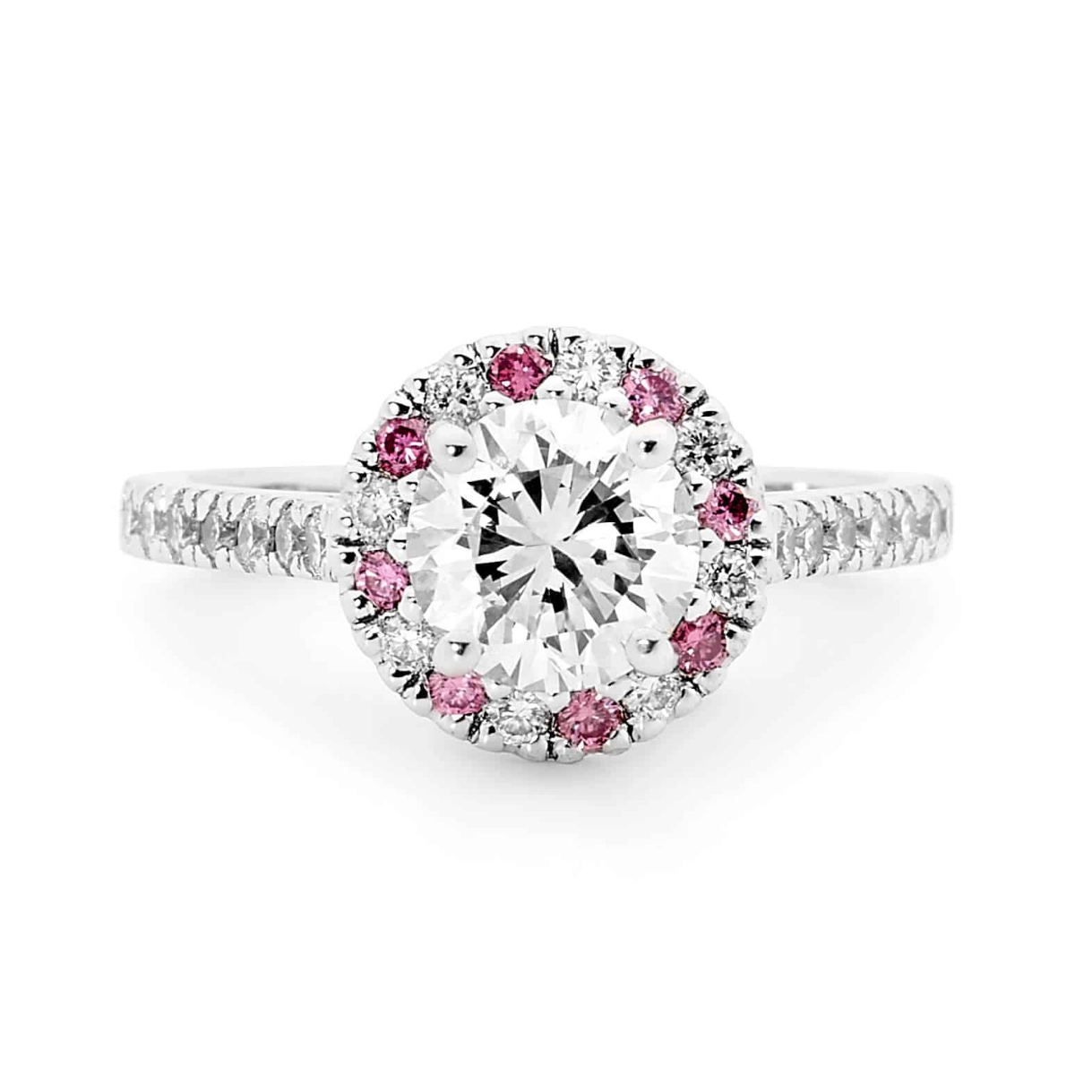 round-brilliant-diamondr-ing-with-pink-diamonds Round Brilliant Diamond Ring with Pink Diamonds